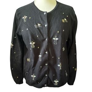 Susan Bristol cardigan button down front long sleeves angels/stars cotton Sz M